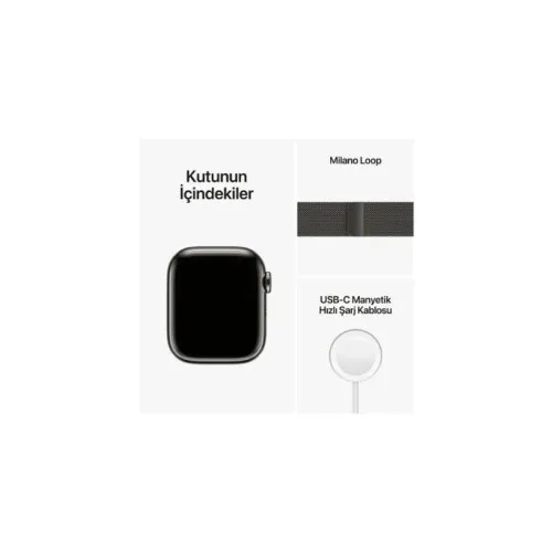 Apple Watch Series 8 GPS + Cellular 41mm Grafit Paslanmaz Çelik Kasa ve Milano Döngüsü Kordon Akıllı Saat