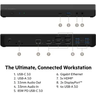 Belkin 85W Güç Dağıtımlı Üçlü 4K Ekran için 3 HDMI Bağlantı Noktası, 2 DisplayPort