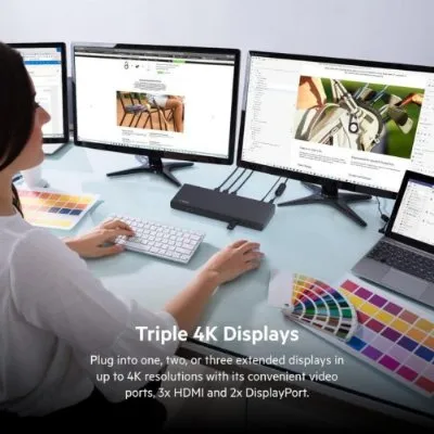 Belkin 85W Güç Dağıtımlı Üçlü 4K Ekran için 3 HDMI Bağlantı Noktası, 2 DisplayPort