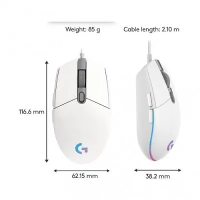 Logitech G G102 Lightsync RGB Kablolu Gaming Mouse, Beyaz,
