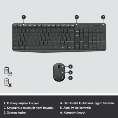 Logitech MK235 920-007925 Kablosuz Klavye Mouse Seti - TEŞHİR