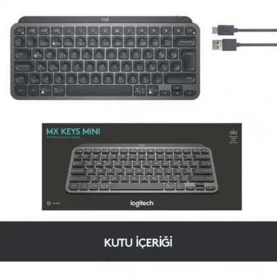 Logitech MX Keys Mini Minimalist Kablosuz Bluetooth Aydınlatmalı Türkçe Q Klavye - Siyah