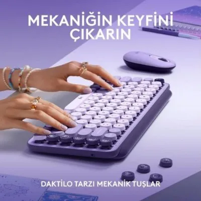 Logitech POP Keys Krem Mor Kablosuz Mekanik Klavye