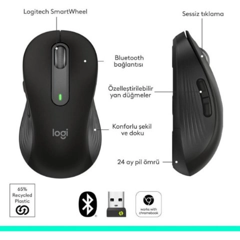 Logitech M650 Signature Sessiz Büyük Boy Sağ El Optik Kablosuz Mouse - Teşhir