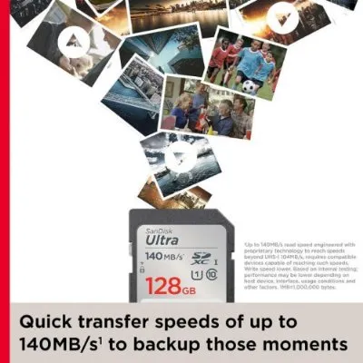 SanDisk 128 GB Ultra SDXC bellek kartı, 140 MB/s'ye kadar, A1 uygulama performansı, UHS-I, Class 10, U1 - Outlet