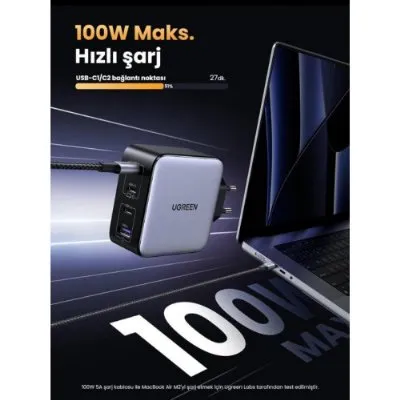 Ugreen Gan X 100 W 4 Port Hızlı Şarj Adaptörü Teşhir